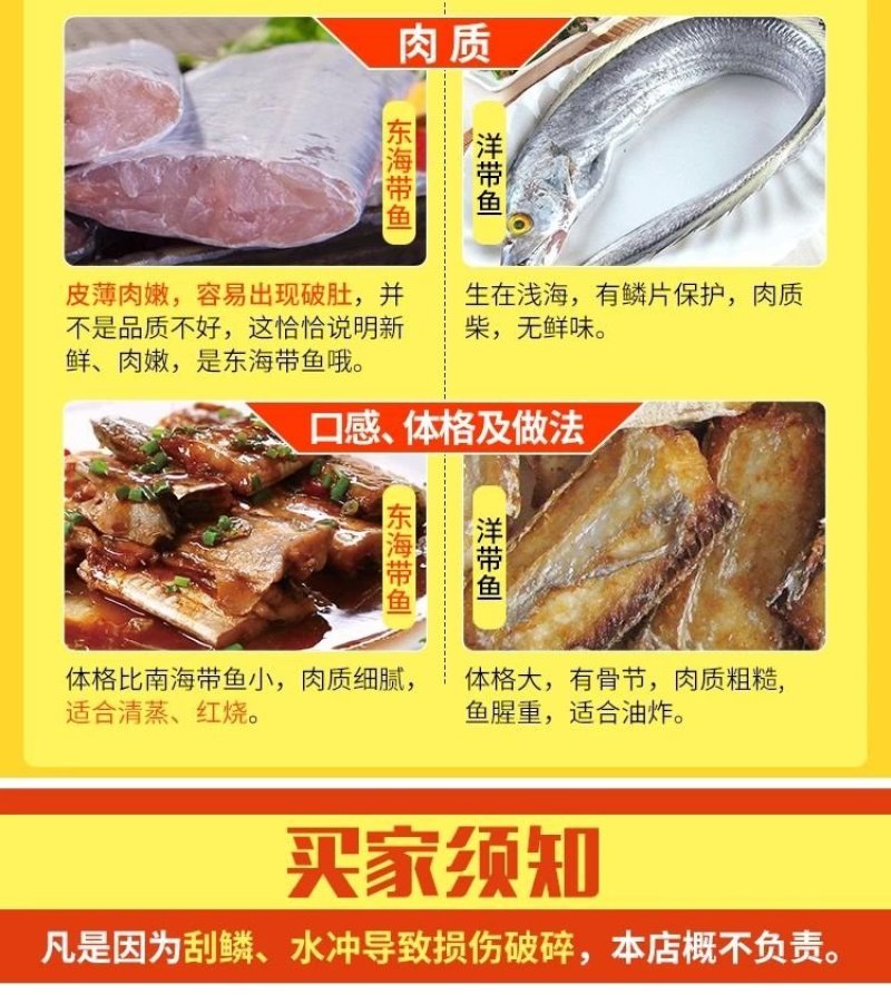 新货带鱼带鱼段新鲜5斤包邮批发零售包邮