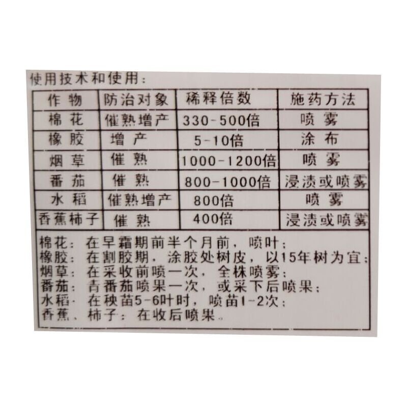40%乙烯利催熟增产生长调节剂果树辣椒葡萄核桃烟草催红剂