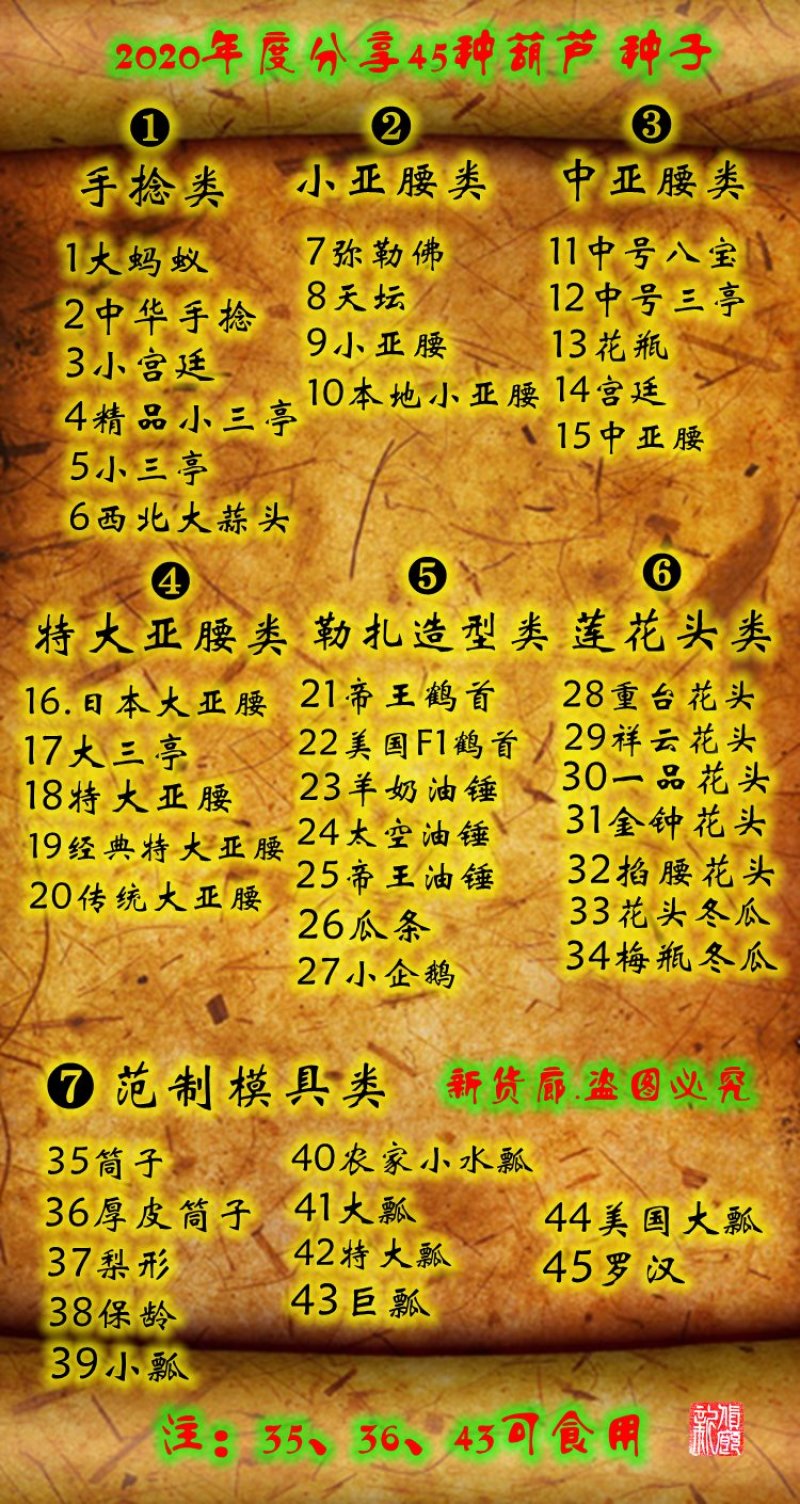 新货廊2020年度分享葫芦种子45种
