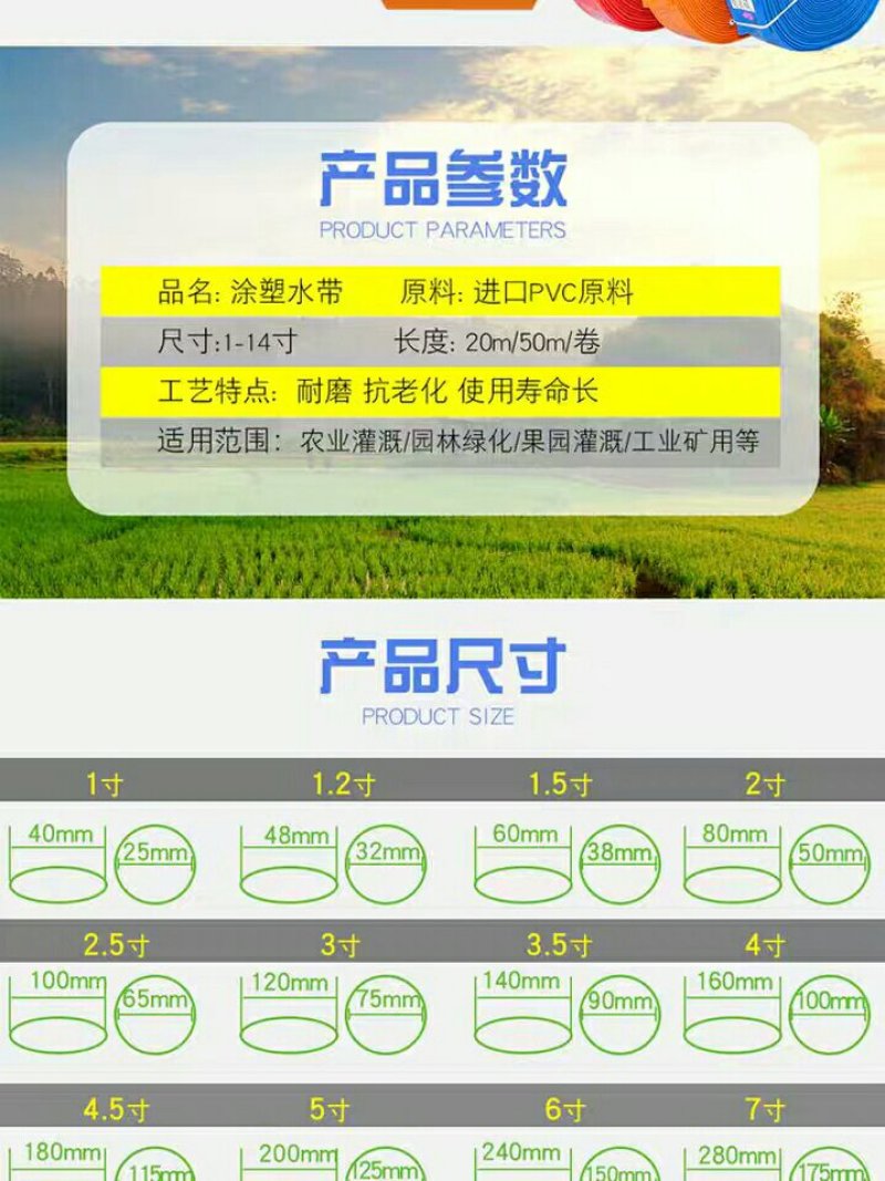 水带农用园林灌溉PVC涂塑浇地软管1寸2寸2.5寸3寸