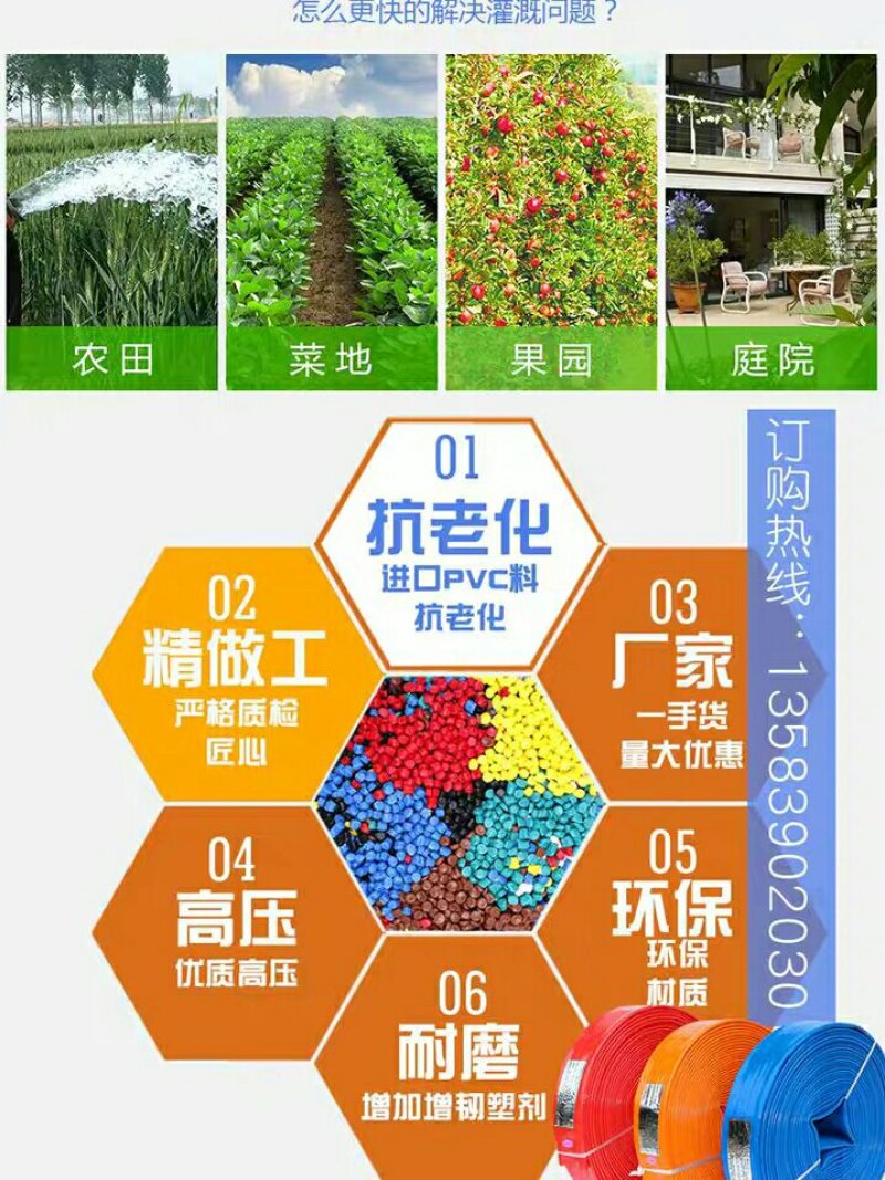 水带农用园林灌溉PVC涂塑浇地软管1寸2寸2.5寸3寸