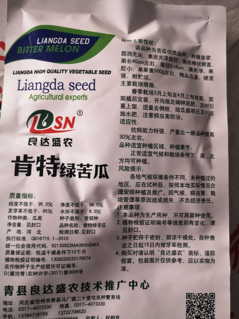 绿苦瓜种子果长40左右果肉厚硬度强耐储运100粒