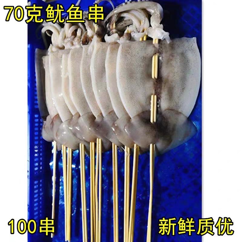 冷冻新鱿鱼板串70g*100串烧烤铁板鱿鱼块海鲜小串商用