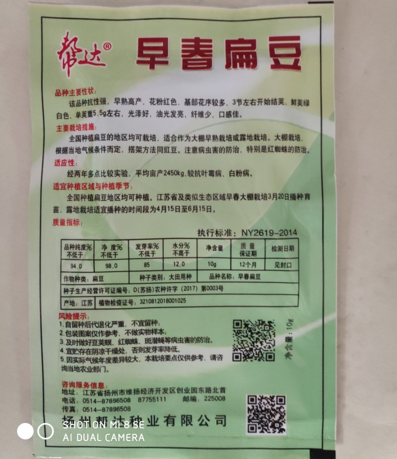 帮达早春扁豆种子早熟高产鲜荚绿白色
