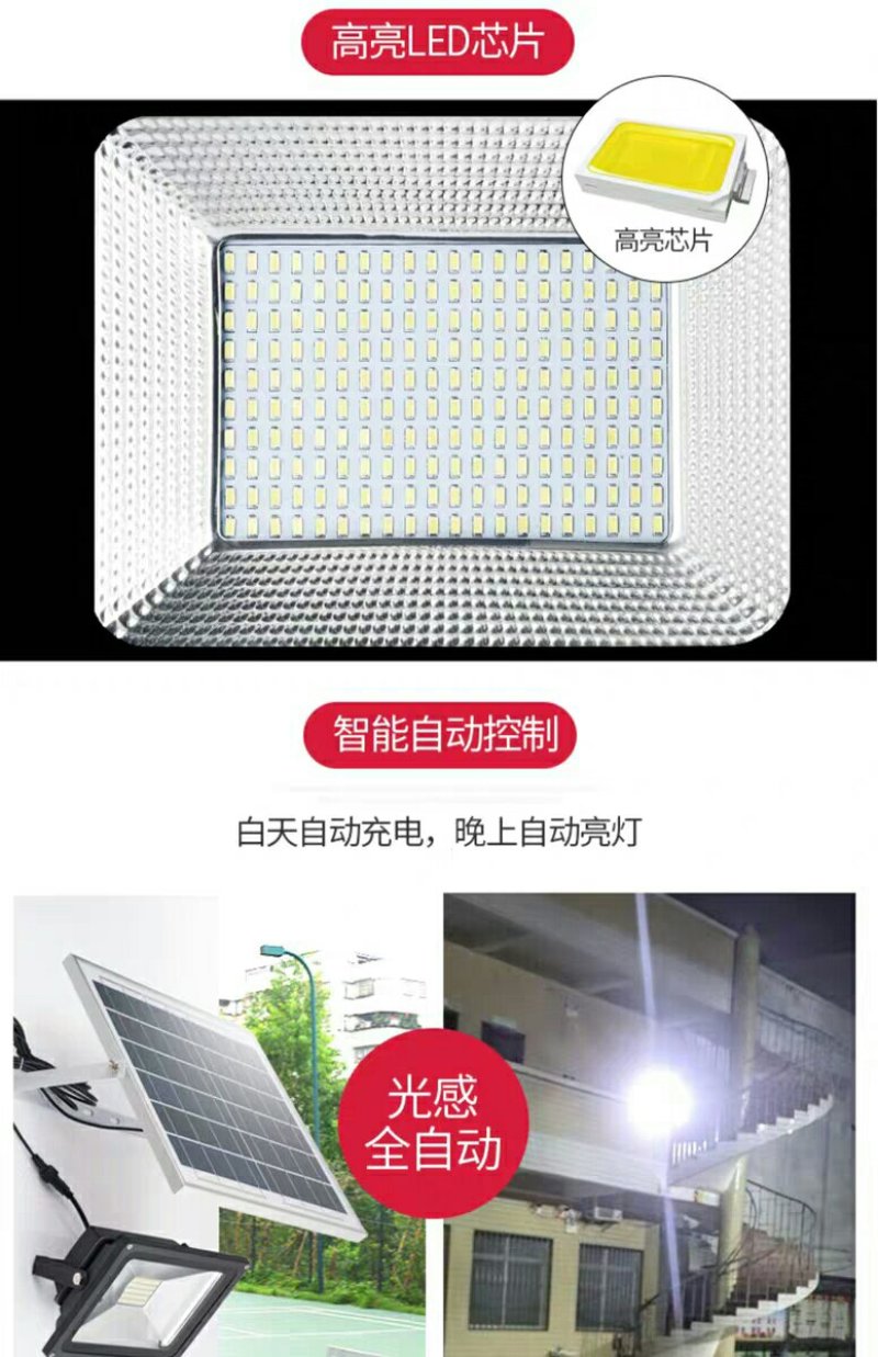 太阳能灯户外庭院灯新农村100w室内家用超亮投光灯乡村防