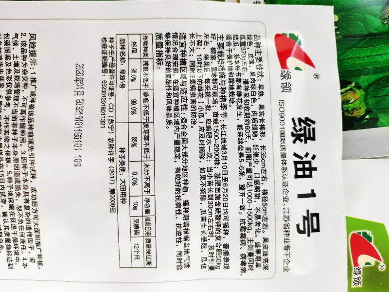 绿油一号油皮丝瓜种籽10克袋装支持线上交易