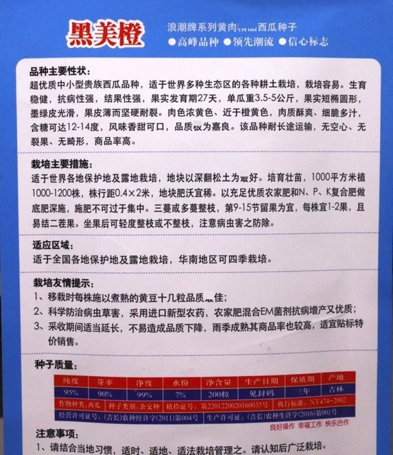 黑美金西瓜种子黑皮黄瓤黄肉薄皮西瓜早熟大果甜多汁大田水果