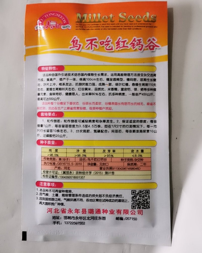 高产抗鸟鸟不吃红钙谷150克谷子种子红谷黄米种子批发
