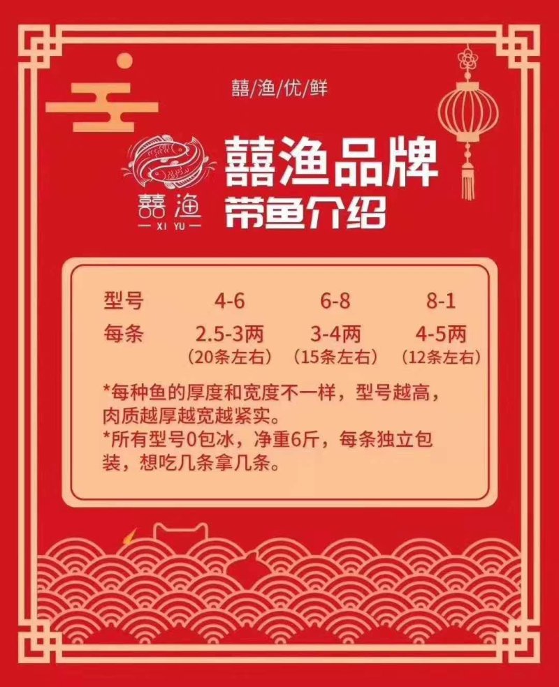 囍渔精品舟山带鱼小头小眼睛油带鱼舟山近海捕捞