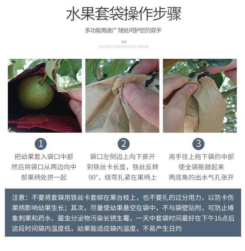 苹果袋苹果套袋育果袋防鸟防虫平口双层外黄内红纸袋水果套袋