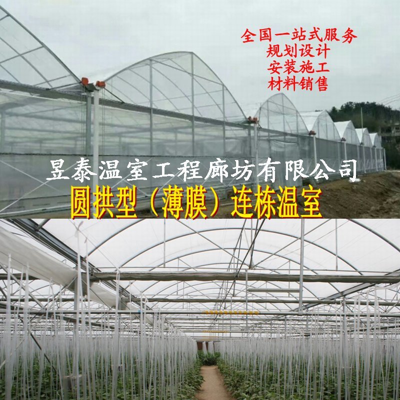 圆拱连栋温室智能连栋棚薄膜蔬菜大棚育苗昱泰温室大棚建设