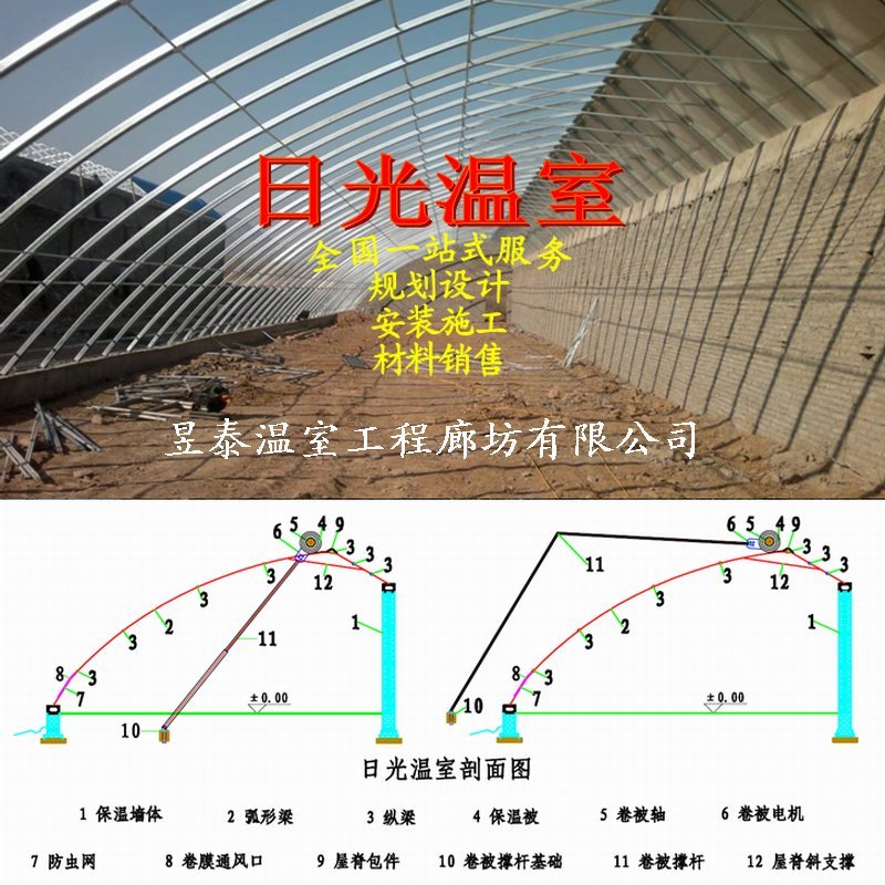 日光温室几字钢椭圆管大棚薄膜蔬菜大棚昱泰温室大棚设计建设