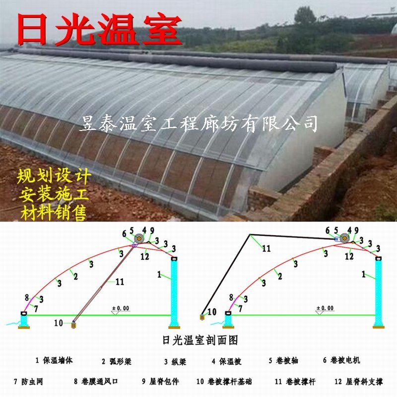 日光温室几字钢椭圆管大棚薄膜蔬菜大棚昱泰温室大棚设计建设