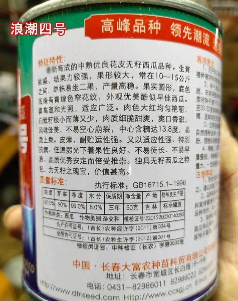 高产无籽西瓜种子浪潮四号红瓤三倍体无子花皮大果型春季早佳