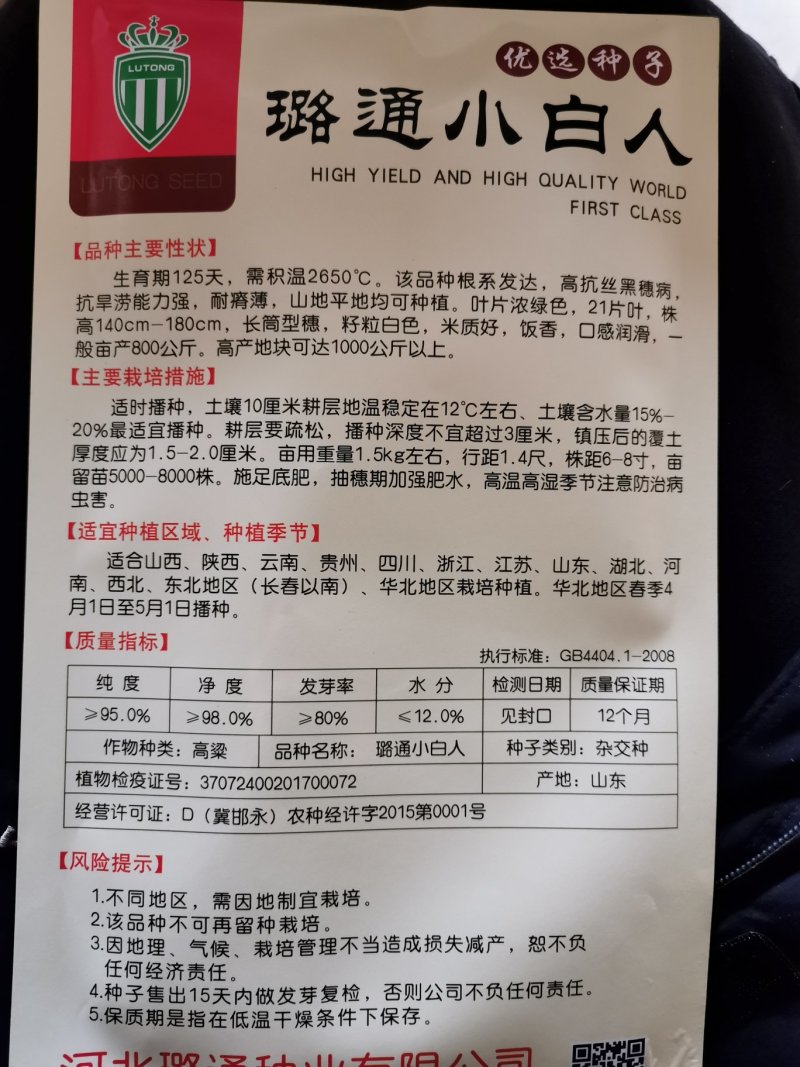 璐通小白人红高粱五谷杂粮高粱种子产量高杂粮种子
