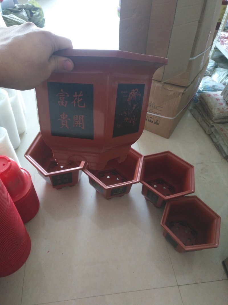 六角仿瓷花盆质地超厚超耐用