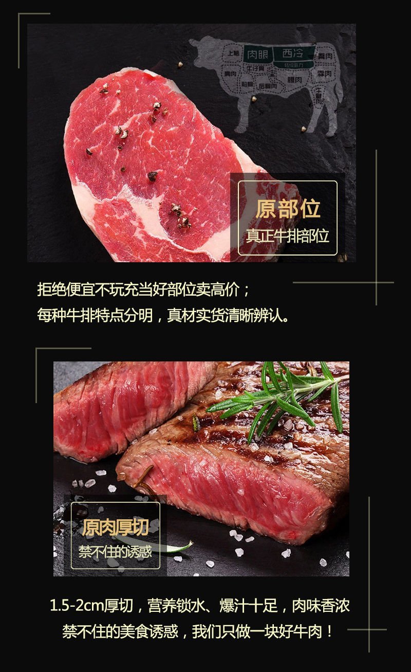 一件代发原切牛排1.1kg起菲力肉眼上脑西冷国产牛肉包邮