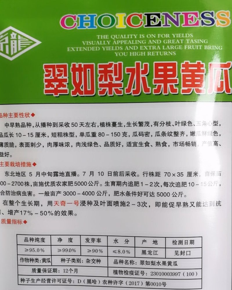 杂交水果黄瓜种子口口脆黄瓜种子可以生吃水分足