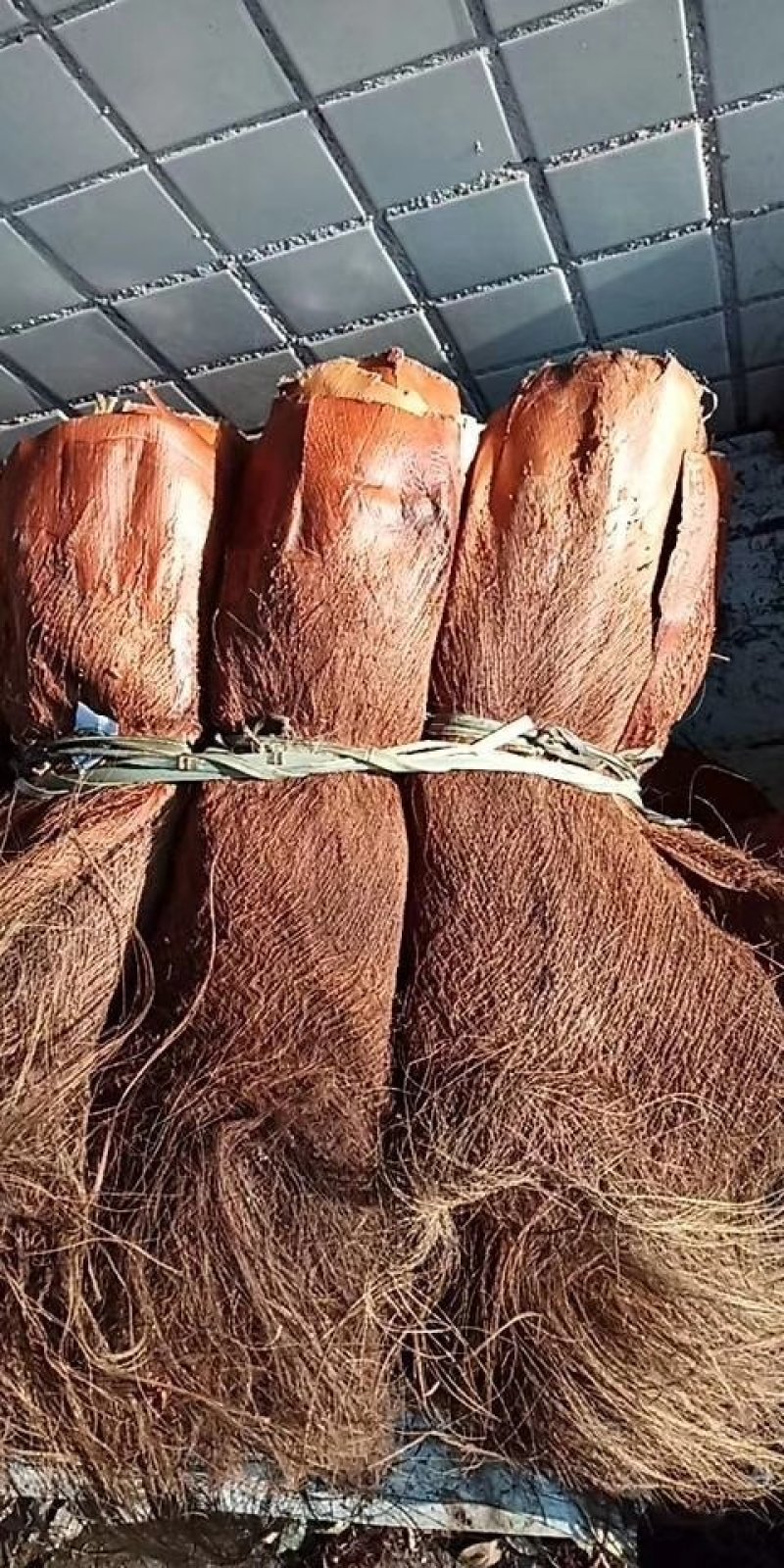 山棕片做棕床垫，棕丝
