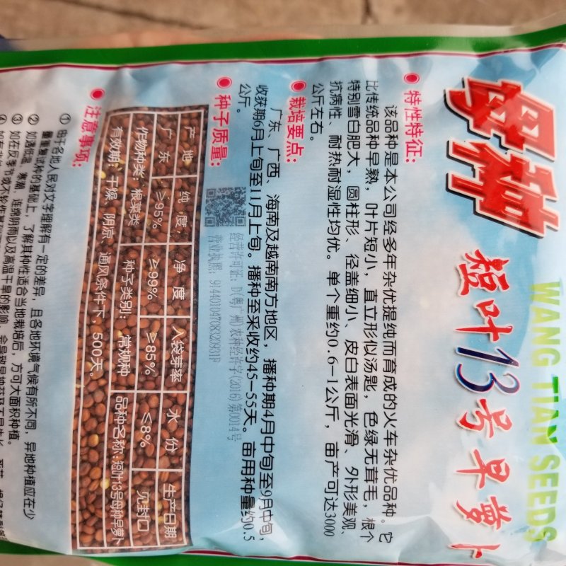 500克，苗用与萝卜兼用，母种短叶13早萝卜种子！