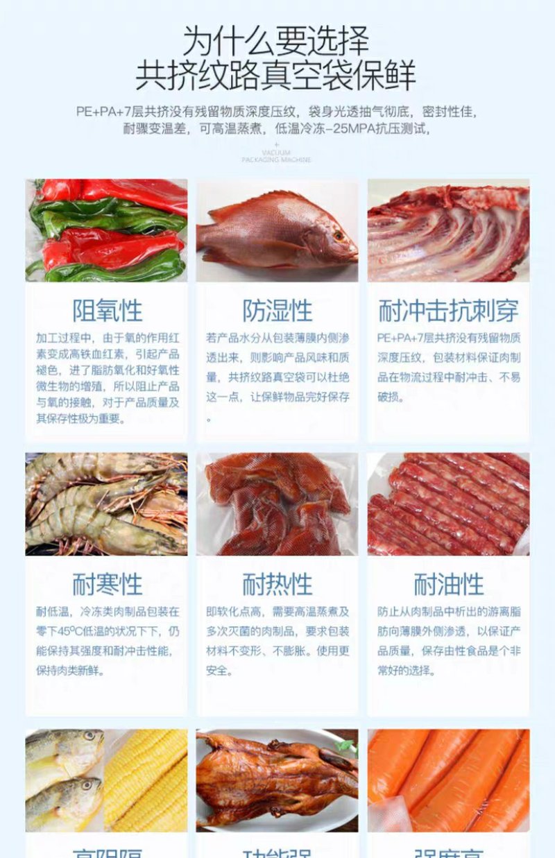 全新100片装网纹路真空包装袋食品袋食物压缩袋纹路保鲜袋