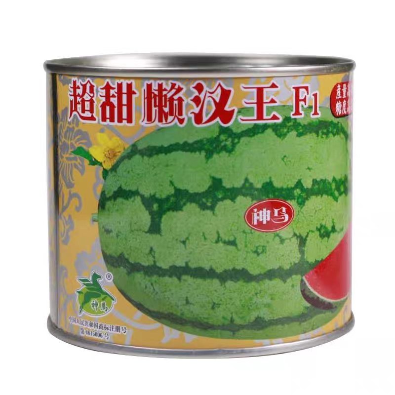 西瓜种子超甜懒汉王中熟花皮椭圆红心甜水果种子春季原装铁罐