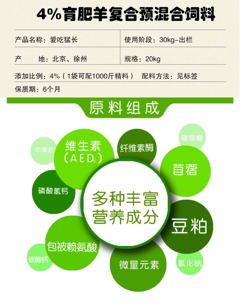 成都英美尔育肥肉羊专用复合预混合饲料后期催肥增重促生长肉