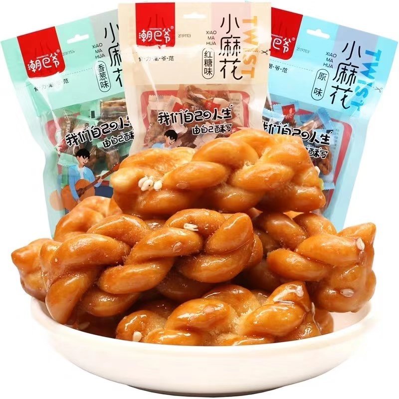 潮巴爷小麻花香酥麻花原味香葱味红糖味