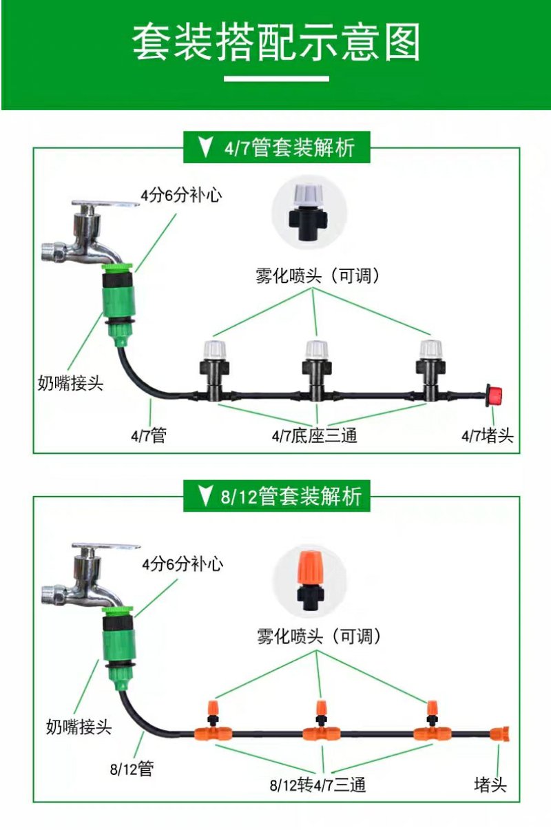 全新雾化喷淋喷头自动浇水浇花神器农用喷雾器降温除尘