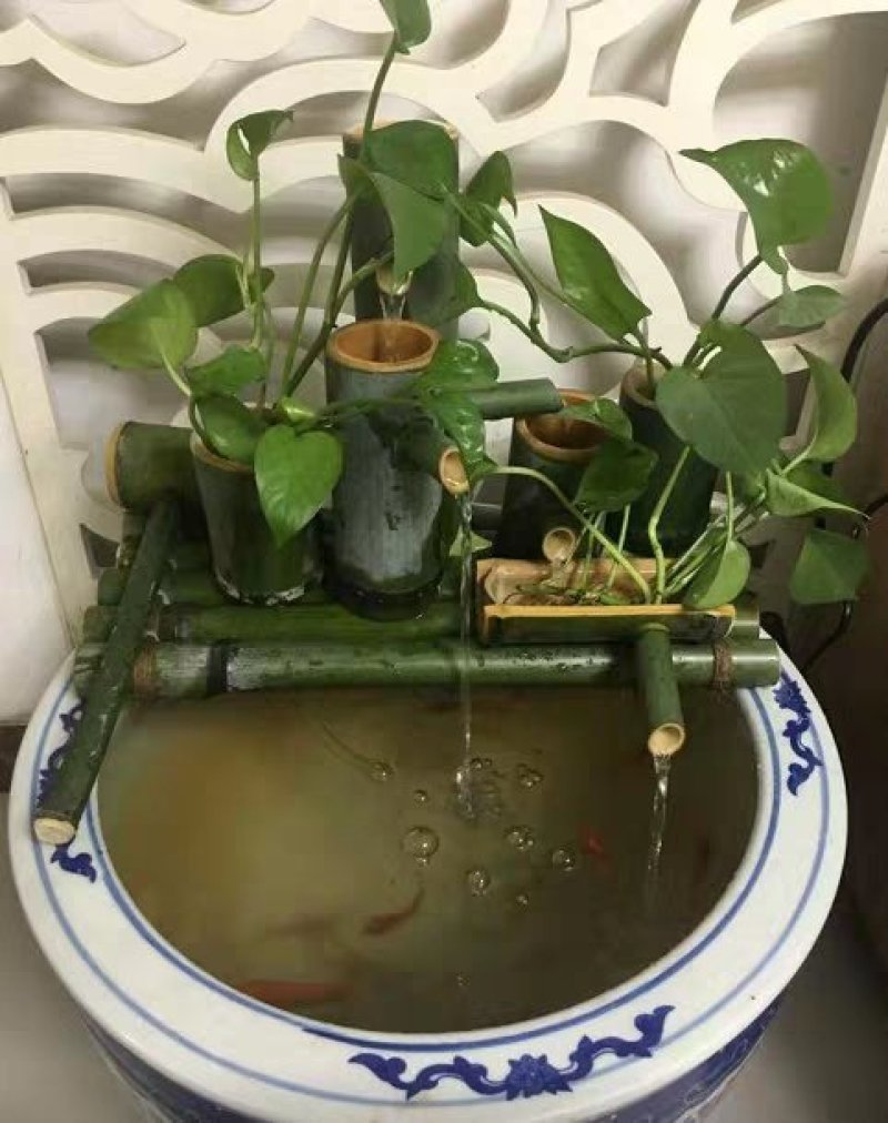 竹子工艺品竹子流水鱼缸摆件假山流水喷泉鱼增氧器过滤