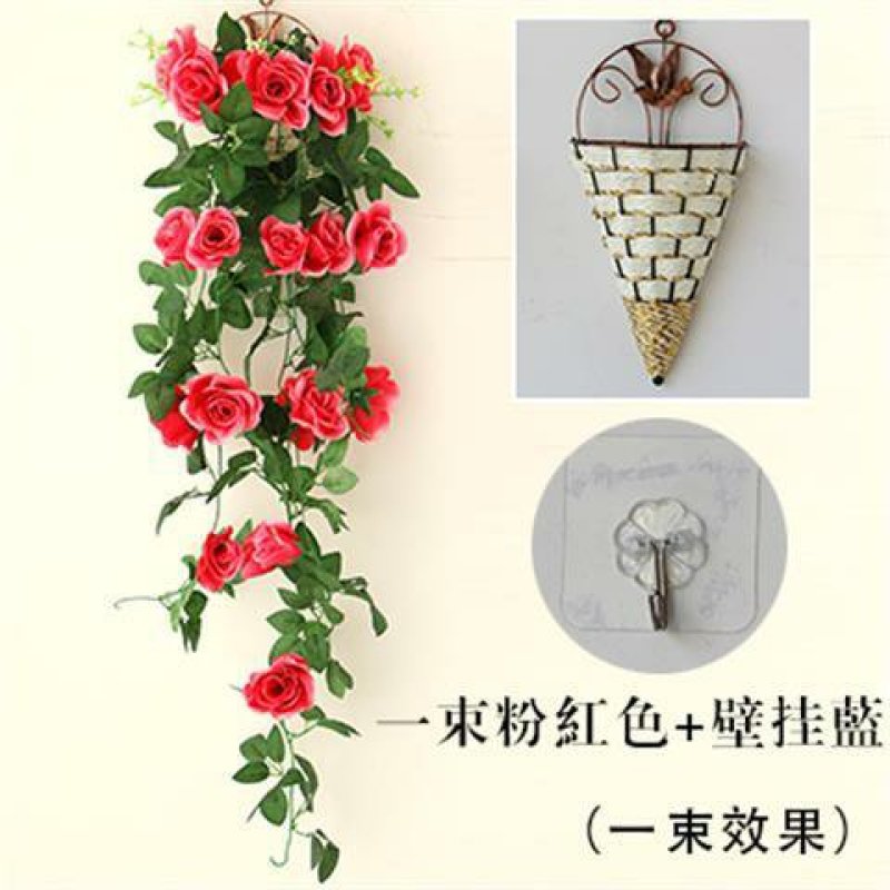 玫瑰仿真花壁挂花客厅装饰花吊篮花卉假花挂壁吊顶装