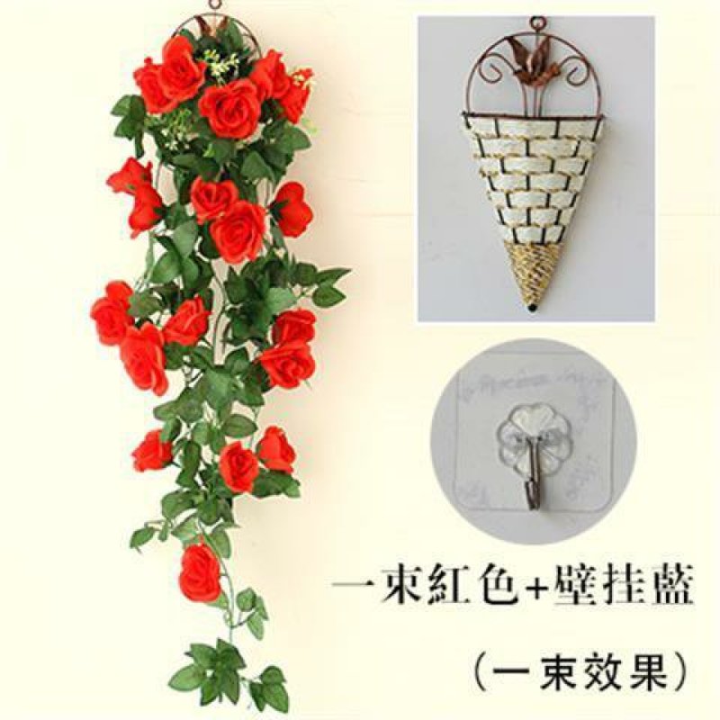 玫瑰仿真花壁挂花客厅装饰花吊篮花卉假花挂壁吊顶装