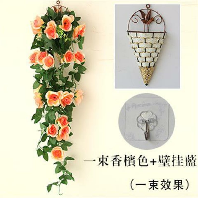 玫瑰仿真花壁挂花客厅装饰花吊篮花卉假花挂壁吊顶装