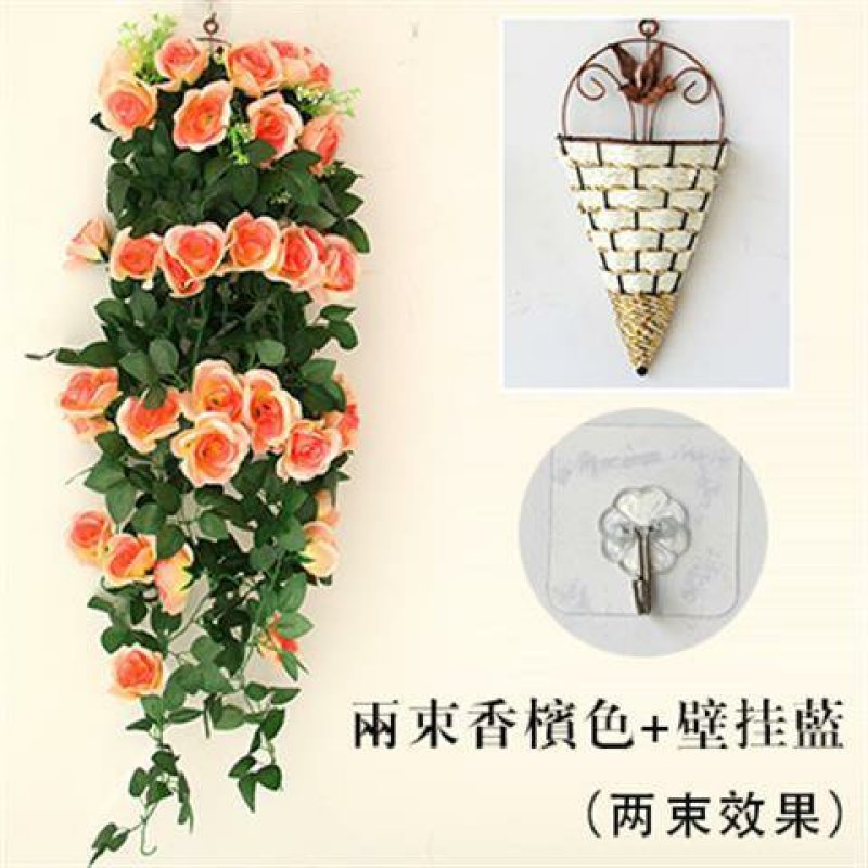 玫瑰仿真花壁挂花客厅装饰花吊篮花卉假花挂壁吊顶装