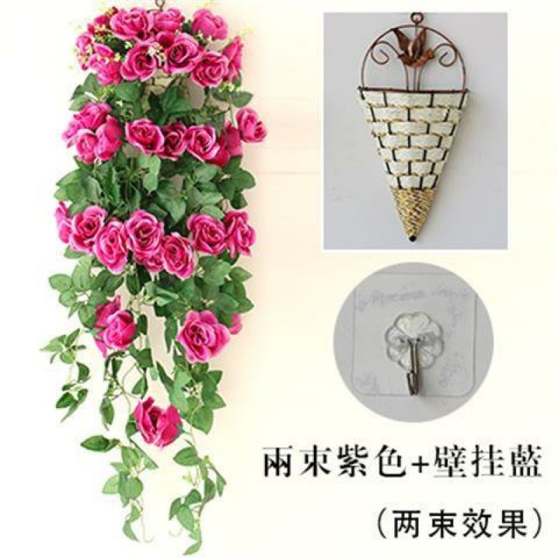 玫瑰仿真花壁挂花客厅装饰花吊篮花卉假花挂壁吊顶装