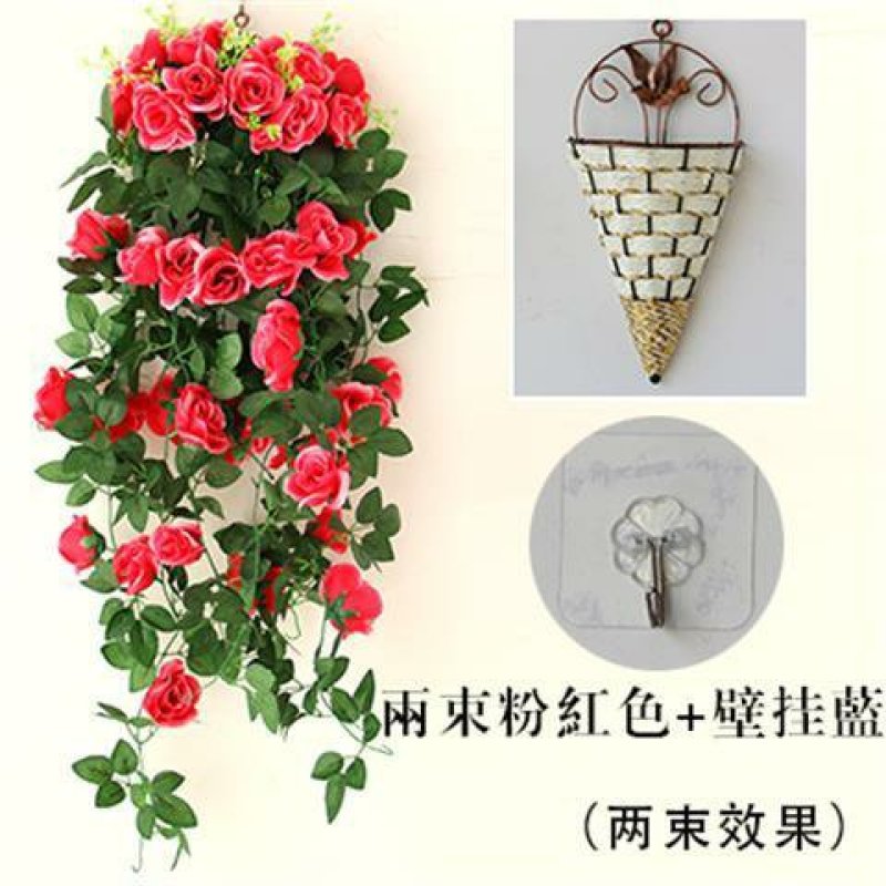 玫瑰仿真花壁挂花客厅装饰花吊篮花卉假花挂壁吊顶装
