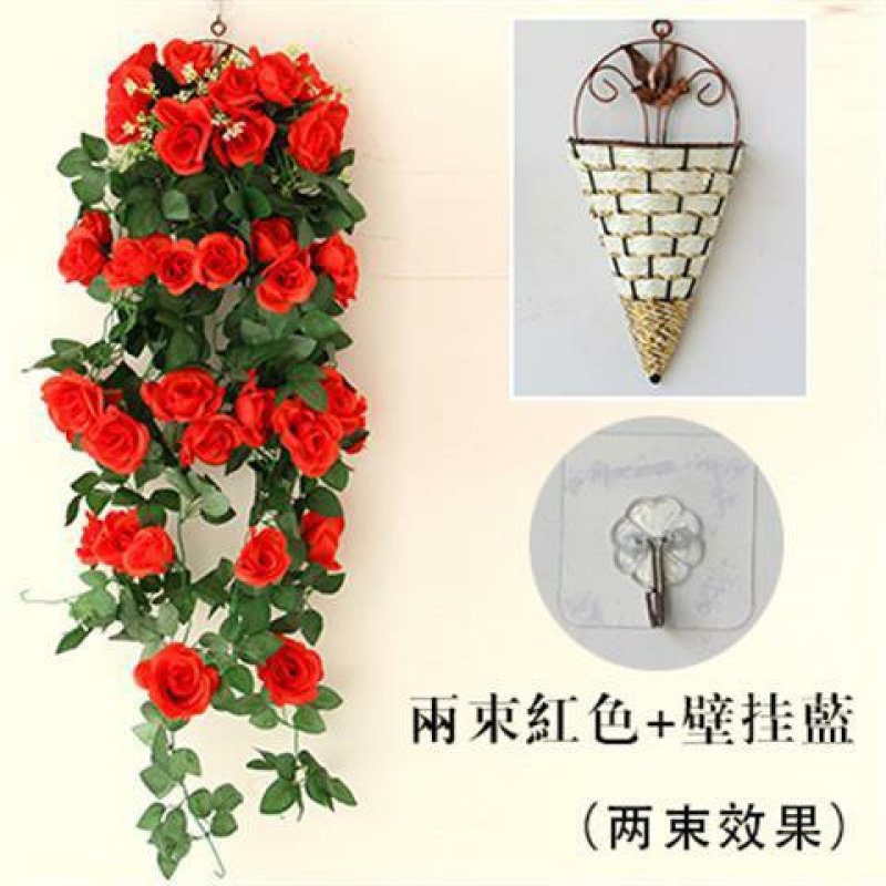 玫瑰仿真花壁挂花客厅装饰花吊篮花卉假花挂壁吊顶装