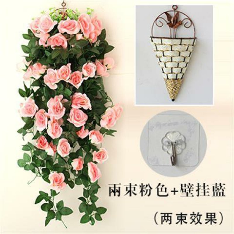 仿真玫瑰花壁挂花客厅装饰花吊篮花卉假花挂壁吊顶装