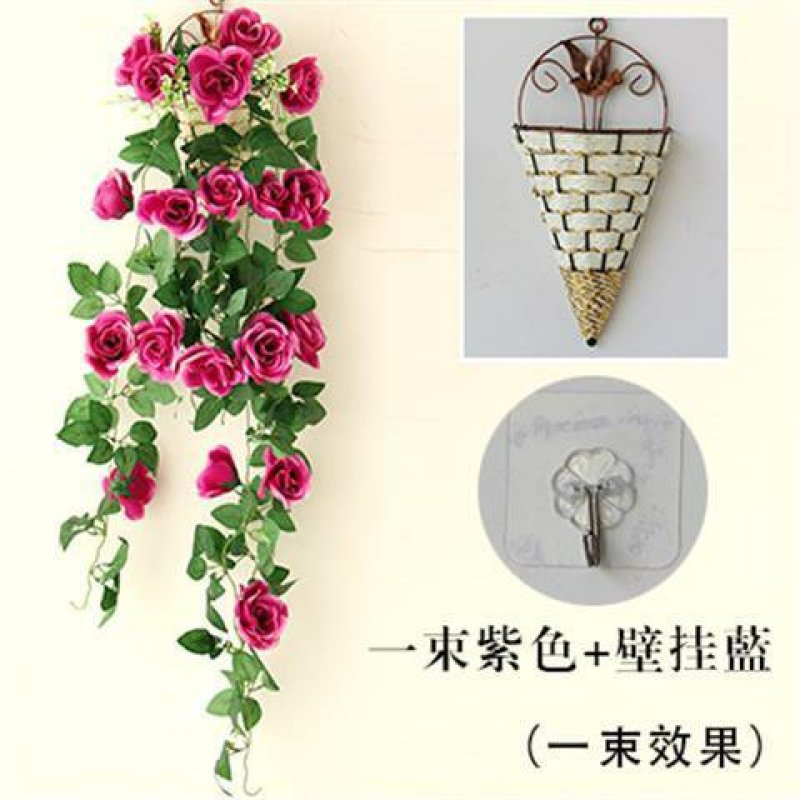 仿真玫瑰花壁挂花客厅装饰花吊篮花卉假花挂壁吊顶装
