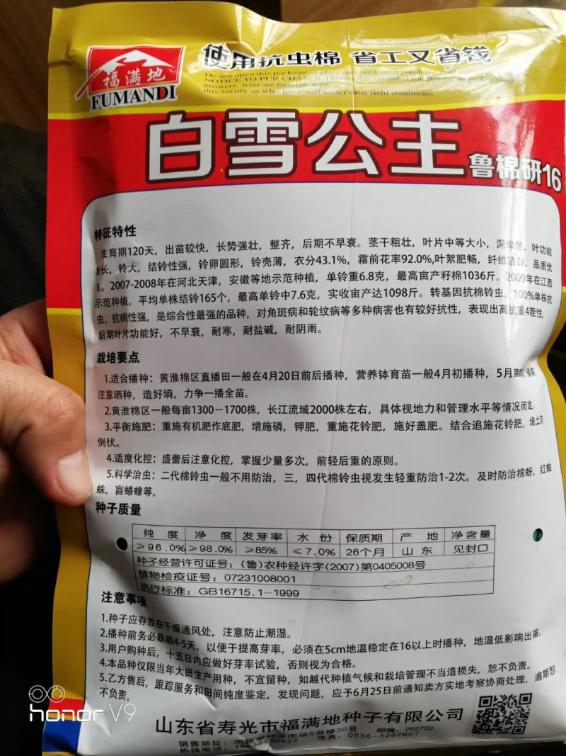 棉花种子山东农科院棉花研究所培育亩产千斤