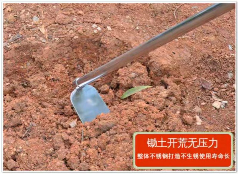 户外农具工具长柄不锈钢锄头加厚全钢耙子挖土种菜除草