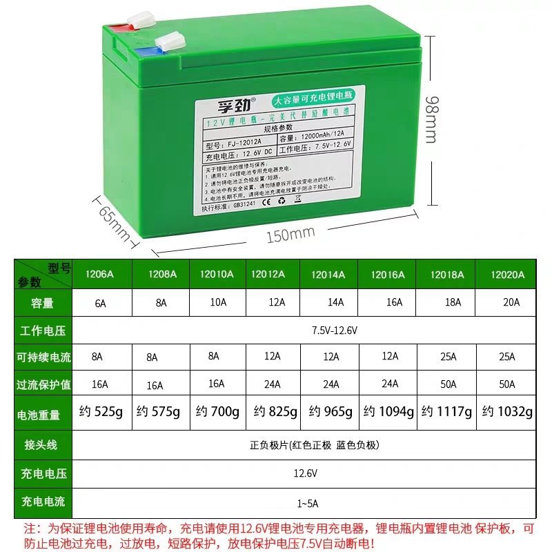 12v锂电池8ah大容量农用电动喷雾器电池12伏照明音响