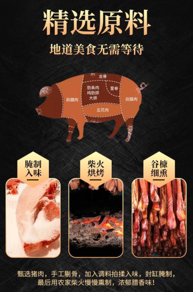 烟熏偏肥腊肉(厂家直供每天能供应30吨。支持一件代发