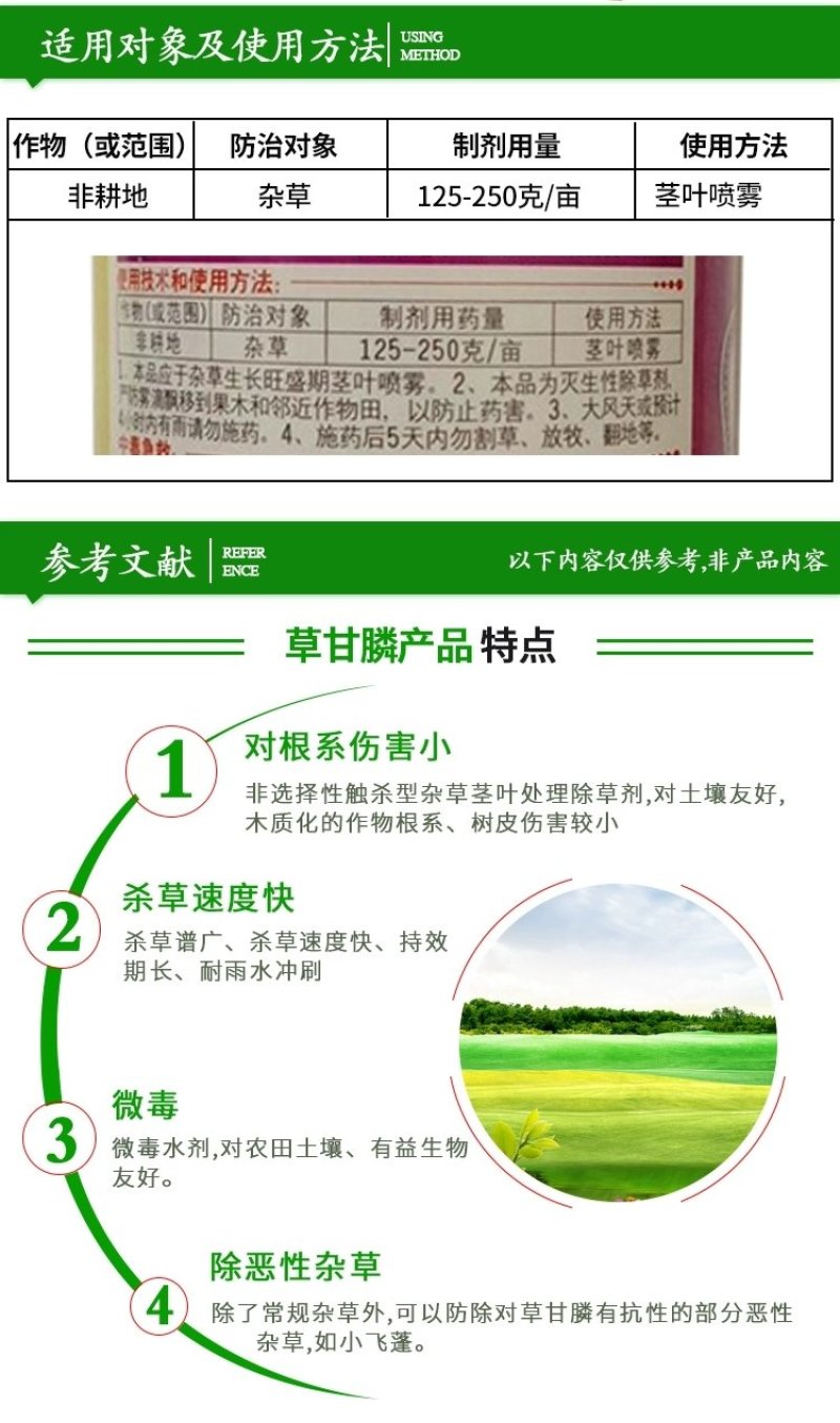 40.9%滴酸草甘膦异丙铵盐果园荒地园林灭生性烂根除草剂