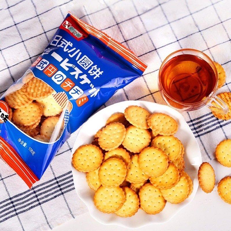 日式小圆饼100g干海盐味薄脆饼干休闲零食支持代发