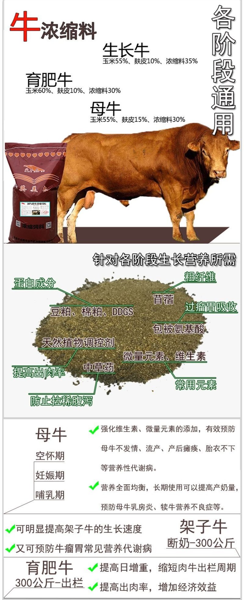 牛浓缩饲料肉牛催肥促生长浓缩料肉牛饲料牛全价段通用饲料