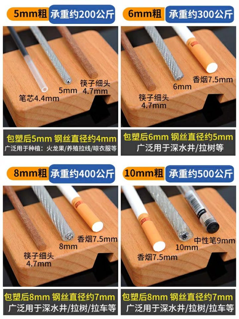 白色透明钢丝绳镀锌钢丝绳包塑细软大棚百香果猕猴桃葡萄架晾