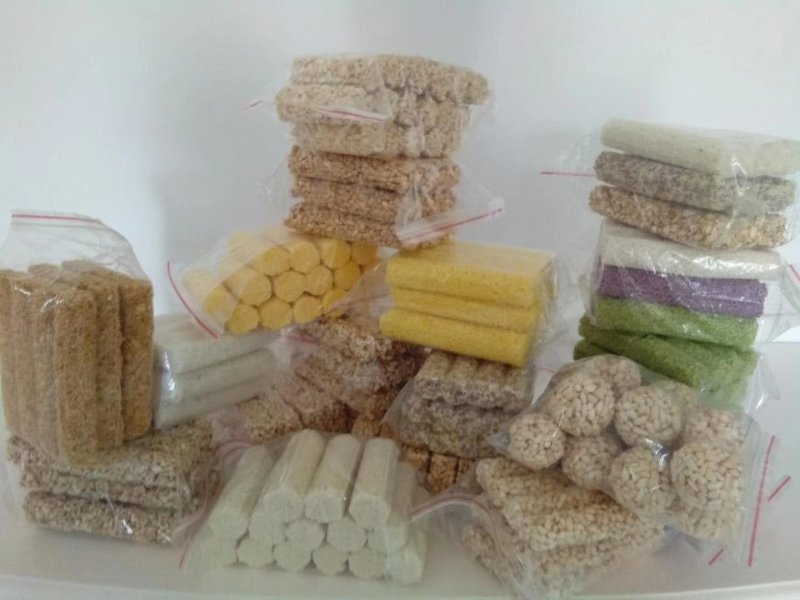 米花糖，爆米花，米块，单棒，四连棒，米球，七彩球，蛋卷等