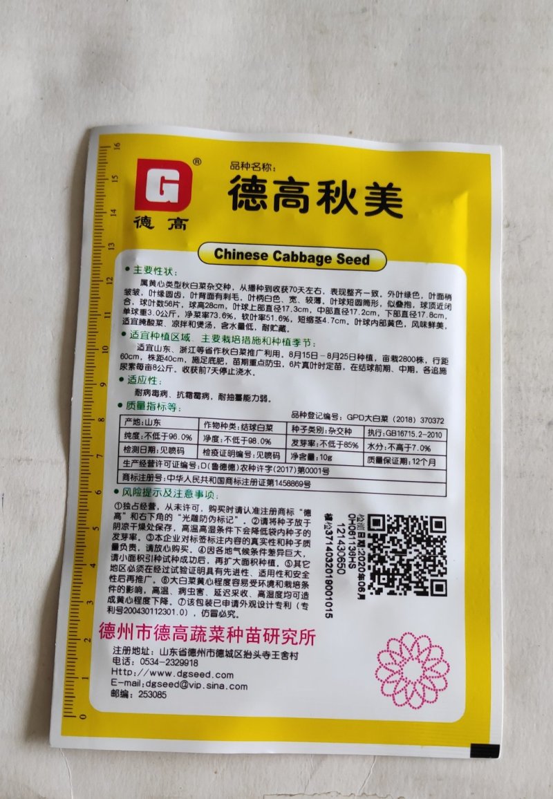 德高秋美大白菜种子黄心类型秋白菜杂交种叶球内部黄色风味鲜