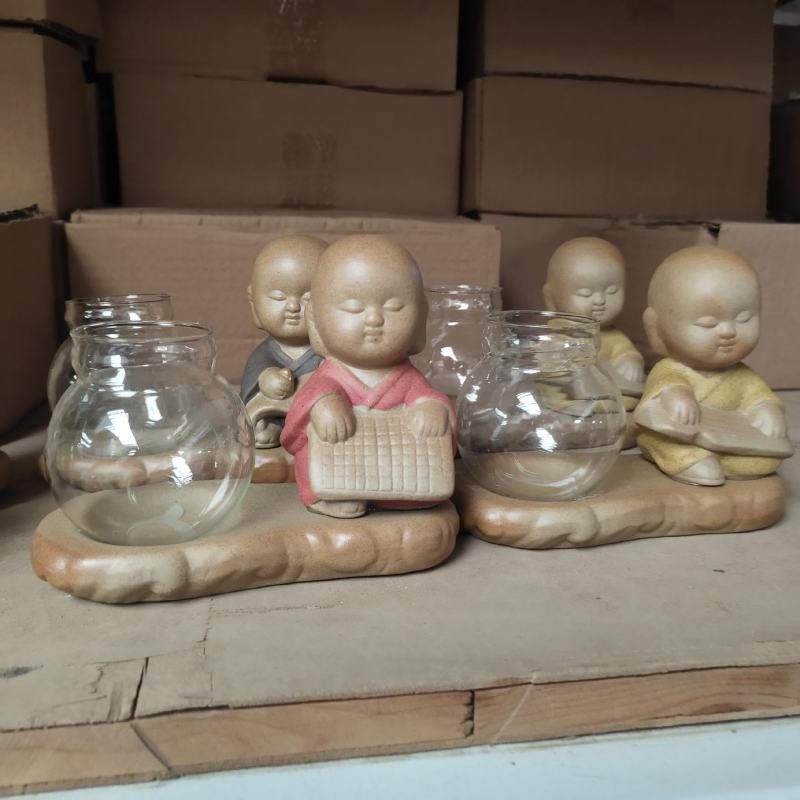 水培花瓶玻璃透明创意家居装饰品小和尚摆件绿萝插花花盆陶瓷